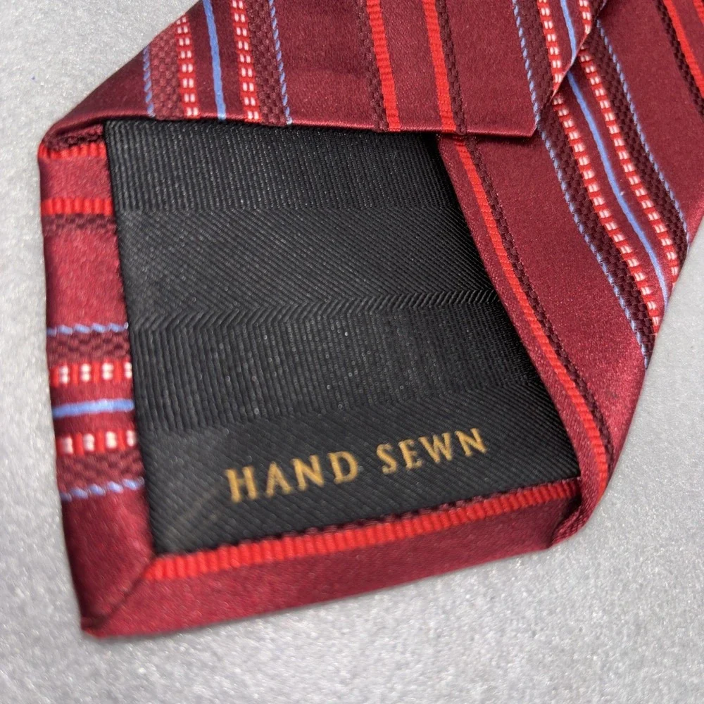 Robert Talbott Best Of Class Red Blue Pinstripes 100% Silk Hand Sewn Necktie